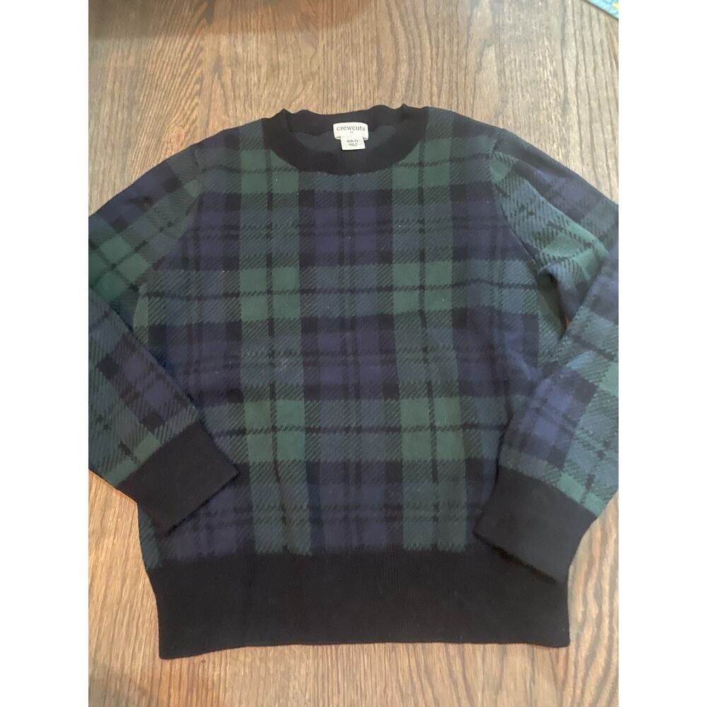 Crewcuts by J. Crew Toddler Boys Green Plaid 100% Cotton‎ LS Sweater sz 6-7